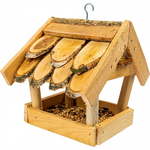 Karmnik dla Ptaków Drewniany Domek Kryty Gontem dla Małych Ptaków