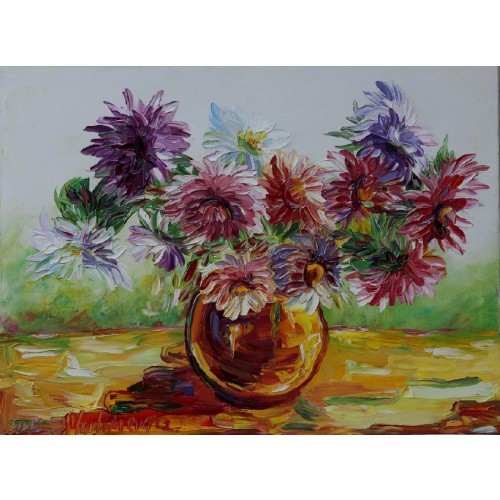 Obraz Olejny Kwiaty Pejzaż 80x60cm Malowany Szpachelką