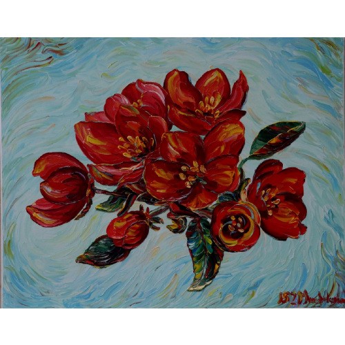 Obraz Olejny Kwiaty Pejzaż 81x65cm Malowany Szpachelką
