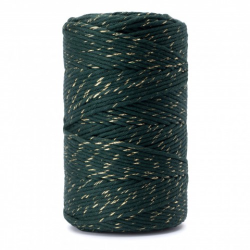 Sznurek Bawełniany Zielony ze Złotą Nicią 2mm 100g