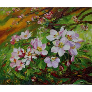Obraz Olejny Kwiat Jabłoni 75x61 Cm Malowany Szpachelką
