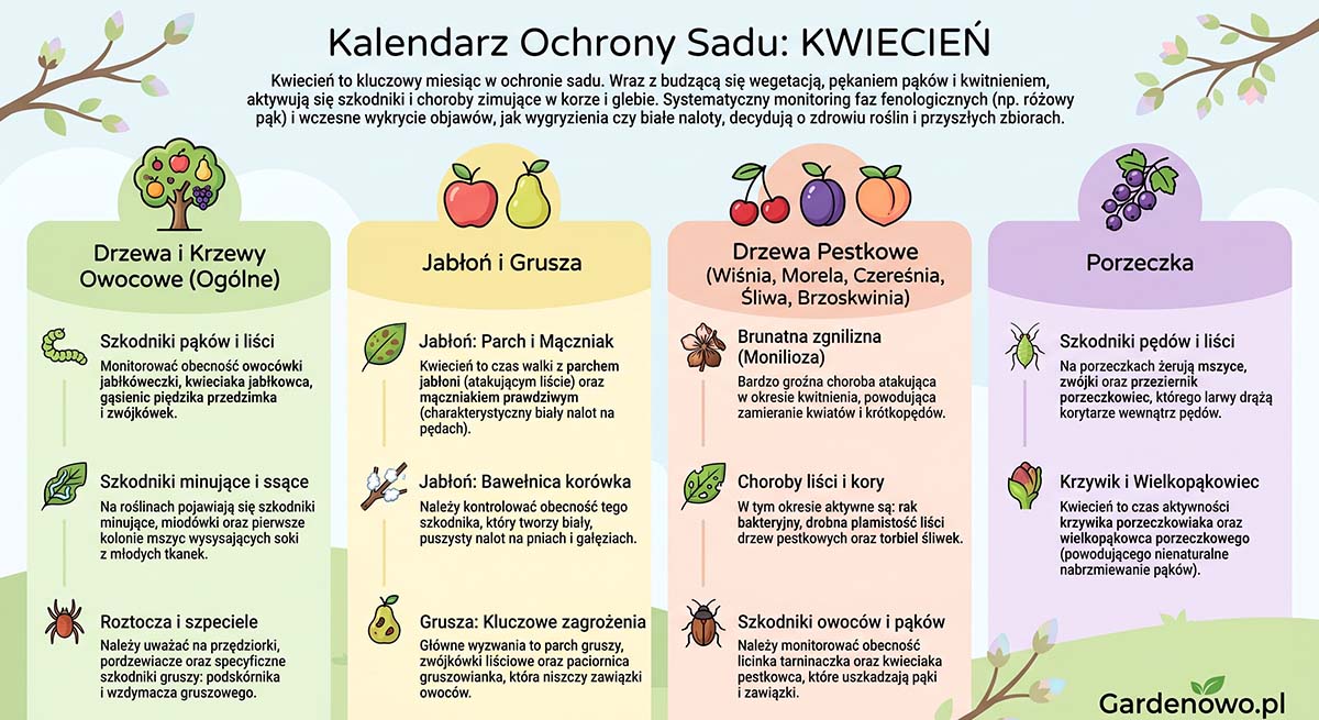 Kalendarz oprysków drzew owocowych 2026 kwiecień