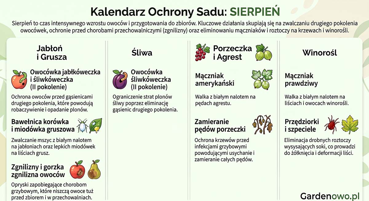 Kalendarz oprysków drzew owocowych 2026 sierpień