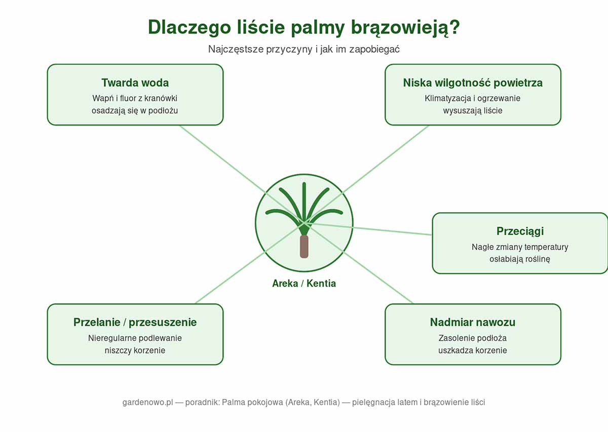 Schemat diagnostyczny przyczyn brązowienia liści palmy