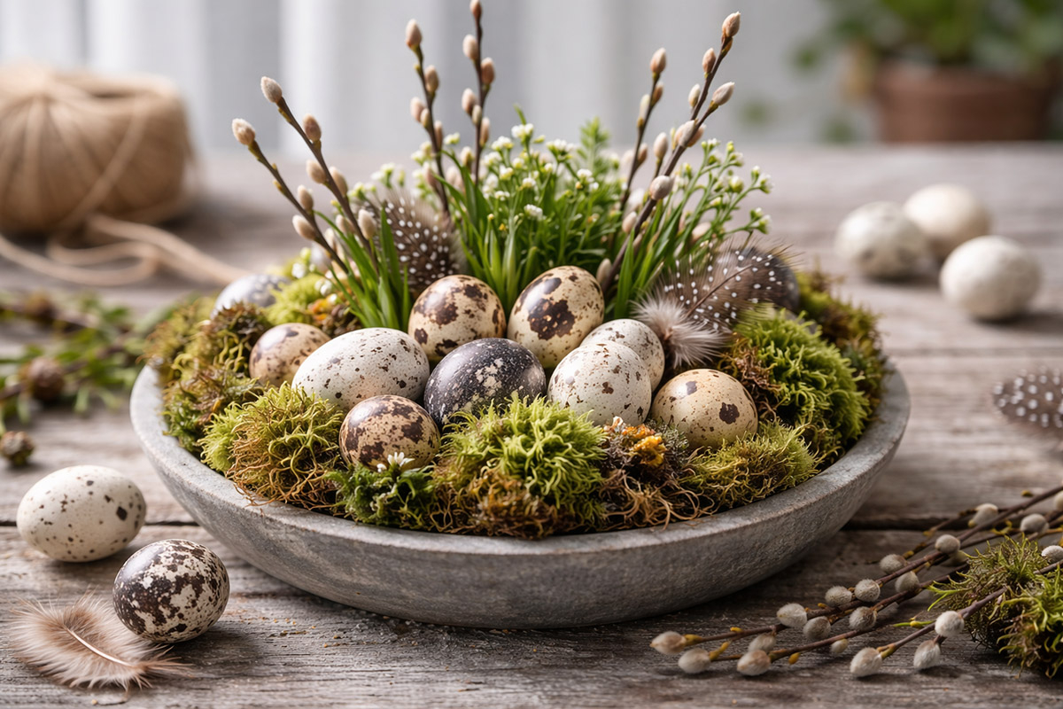 dekoracja wielkanocna z roślin