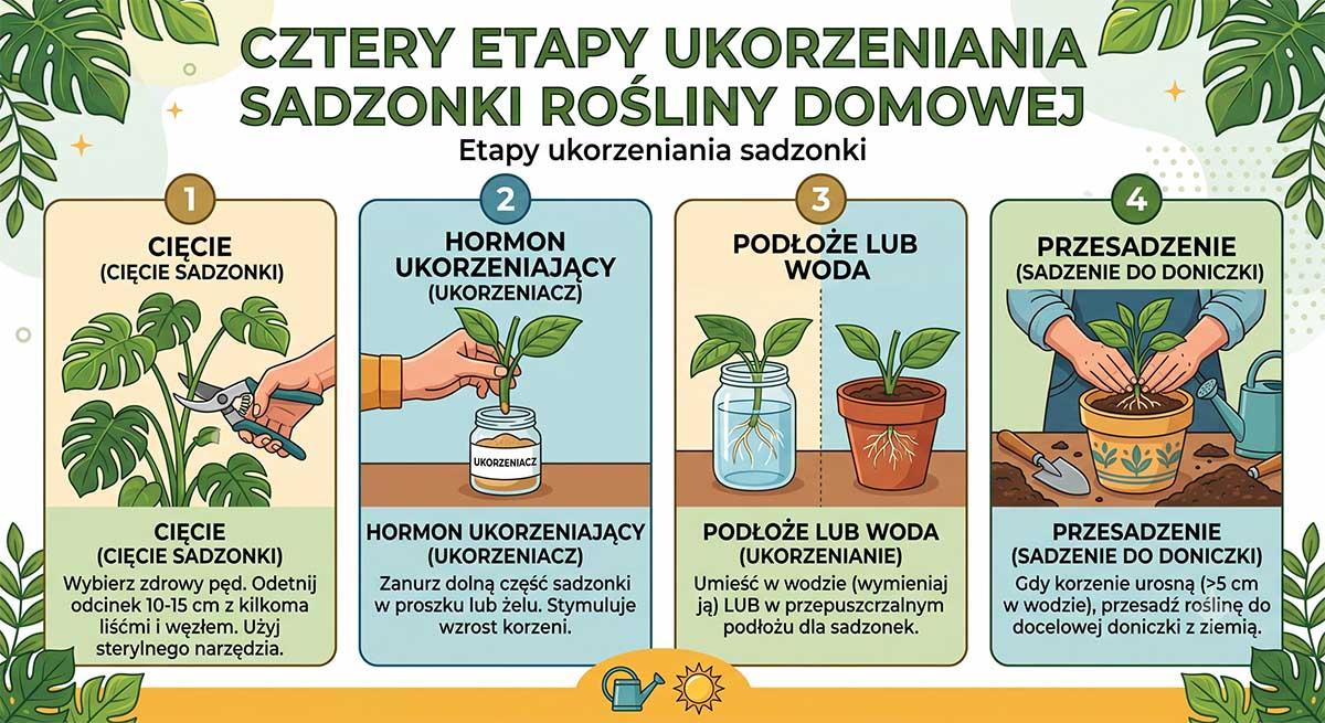 Etapy ukorzeniania sadzonki cztery etapy ukorzeniania sadzonki rośliny domowej