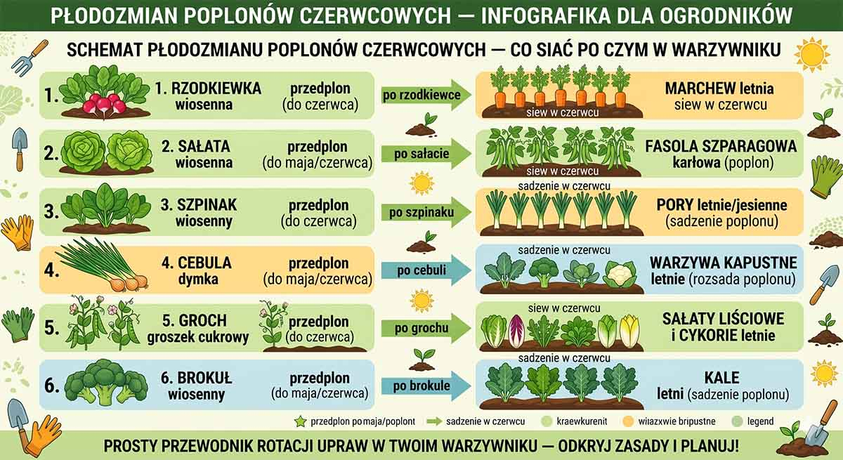 Schemat płodozmianu poplonów czerwcowych - co siać po czym w warzywniku
