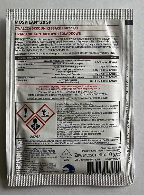 Etykieta Mospilan 20 SP Target &ndash; informacje o produkcie, składzie i środkach ostrożności