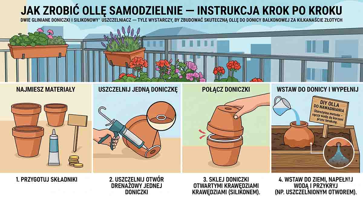 Jak zrobić ollę samodzielnie - instrukcja krok po kroku DIY olla z dwóch glinianych doniczek sklejonych silikonem