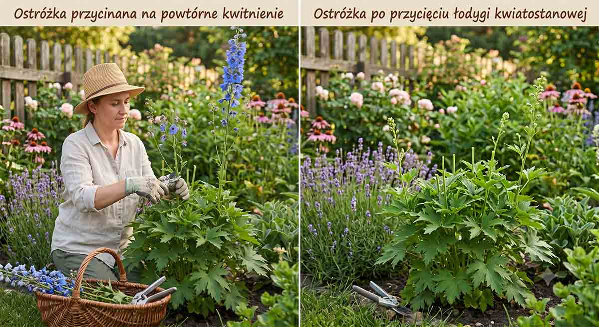 Ostróżka po przycięciu łodygi kwiatostanowej ostróżka przycinana na powtórne kwitnienie