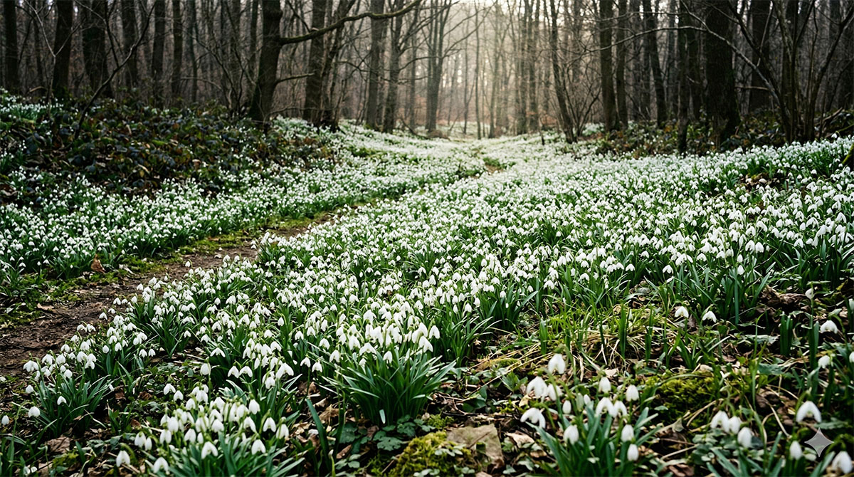 przebisniegi w lesie