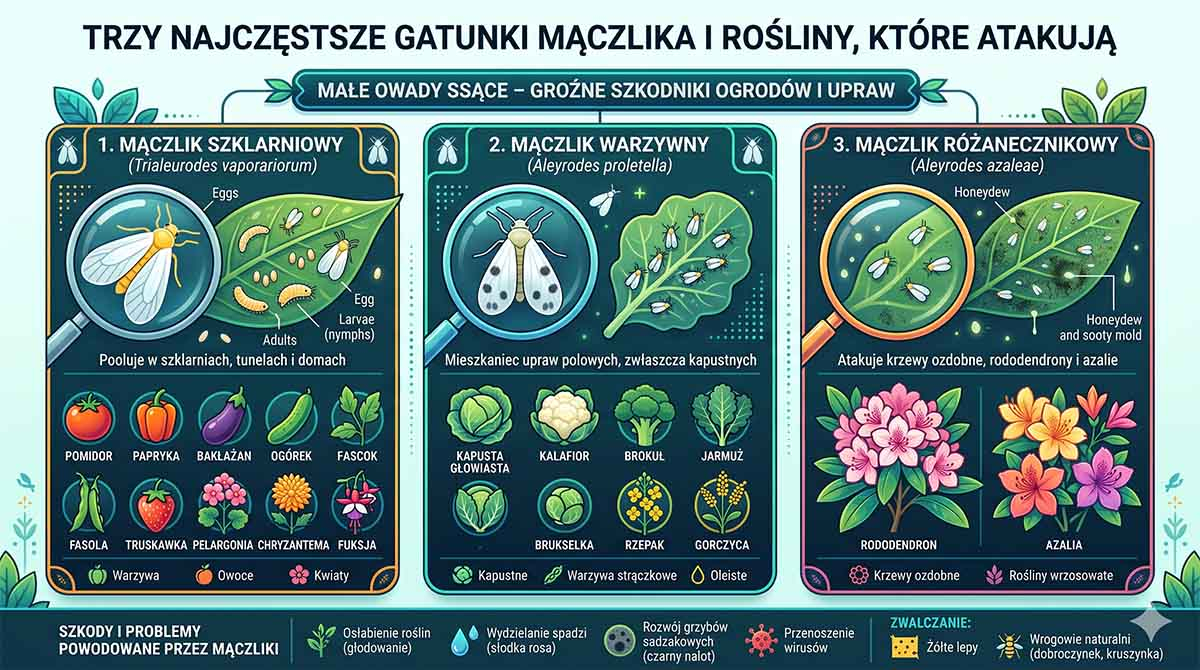 Rodzaje mączlika w Polsce Porównanie mączlika szklarniowego, warzywnego i różanecznikowego