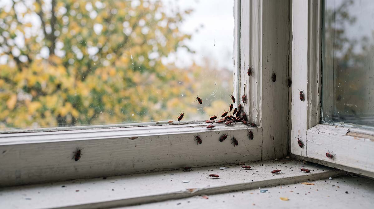 Skupieniec lipowy w domu Skupieniec lipowy na oknie i parapecie w domu jesienią