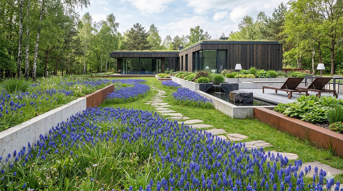 szafirki w nowoczesnym ogrodzie