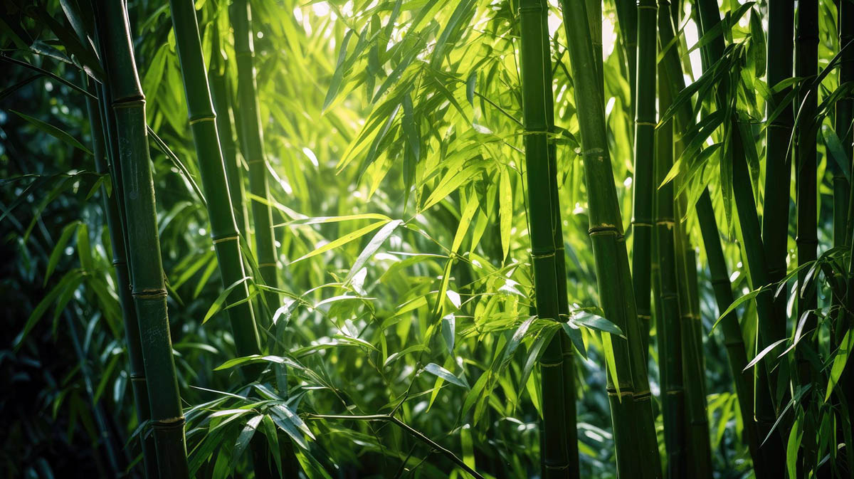 las bambusowy ze swiatlem slonecznym zywa zielenia i cieniami